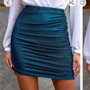 NWT CUPSHE Metallic teal ruched simple stretchy skirt